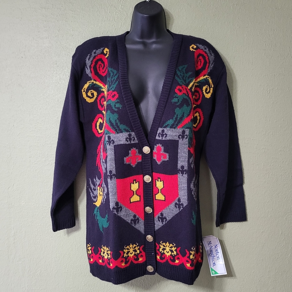 Norton McNaughton Cardigan Sweater Womens Size S  Blue Red Knit